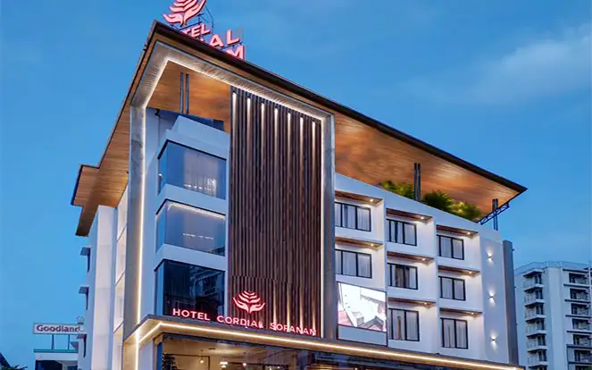Hotel Cordial Sopanam facade in Thampanoor, as shown on the hotel website.