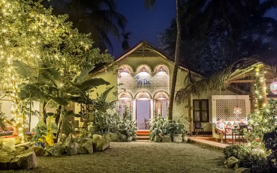 InDa Hotel's North Cliff garden entrance at night in an archived property-submitted image.