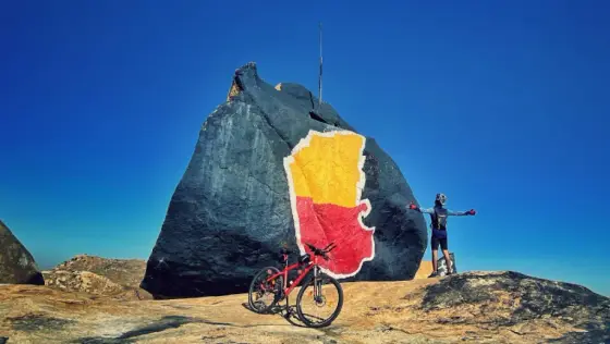 The painted summit boulder at Avathi Betta.