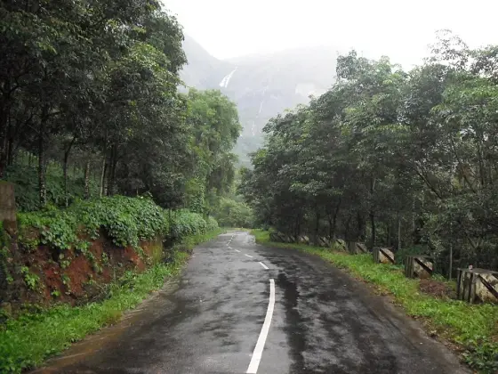 The narrow hill road that reaches the rock, with no verge to speak of.