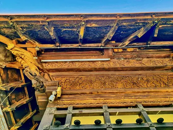 Carved wooden details beneath the roof.