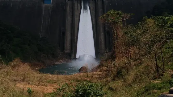 Water released through a spillway opening at Cheruthoni Dam; an earlier photograph, not a report of current operations.