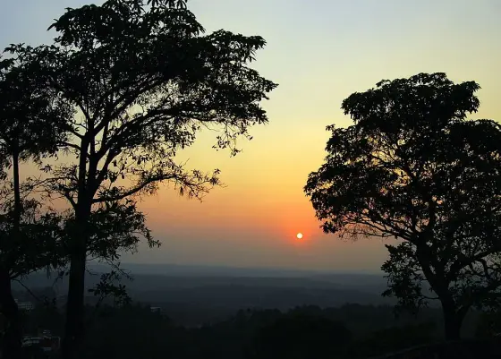 Sunset framed by trees on Kottakkunnu.