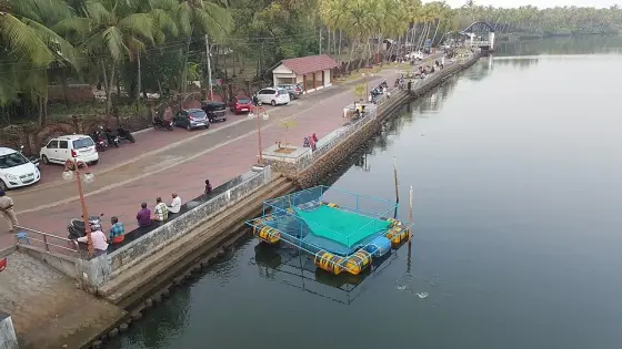 The waterside road seen from Biyyam hanging bridge.