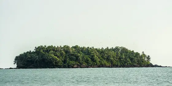 Dharmadam Island rising above the waterline.