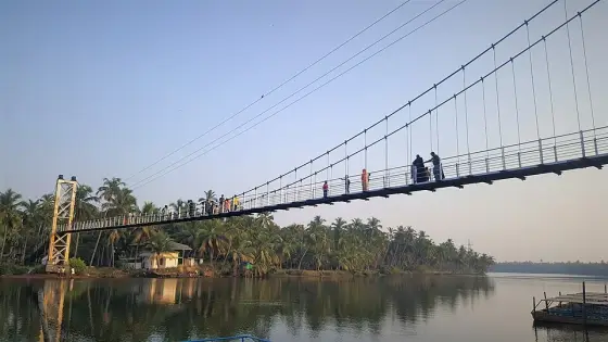 The suspension bridge spanning Biyyam Kayal.