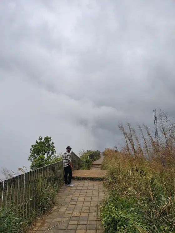 A paved, railed stretch of the Illikkal Kallu visitor path.