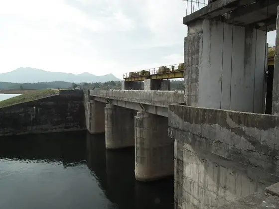 Concrete water-control structures at Karapuzha Dam.