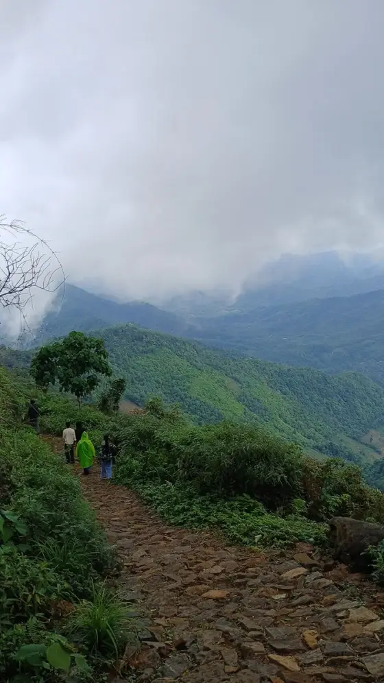 The stony path emerging towards the hills.