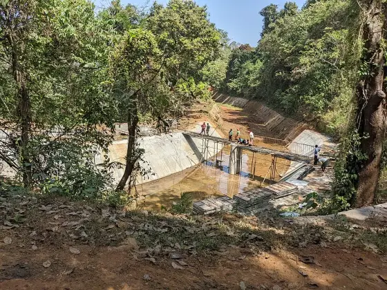 Steps and planted grounds near the dam.