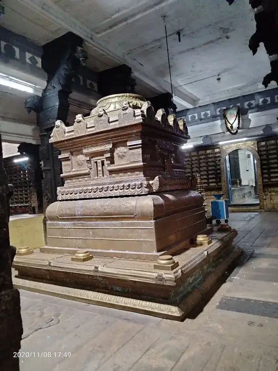 Carved stonework inside a sheltered part of the temple.