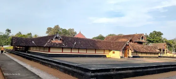 The long temple building and raised perimeter.