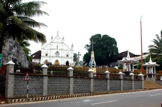 St Mary’s parish rises above the road and its broad entrance staircase.