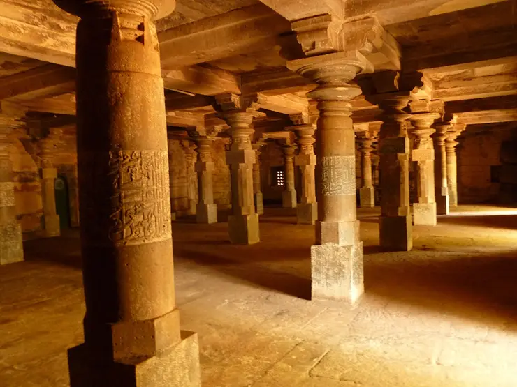 Pillared interior of Safa Masjid inside Belagavi Fort