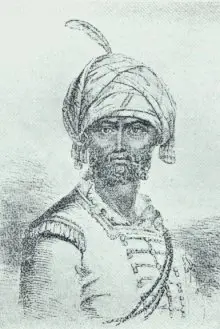 A historical portrait of Hyder Ali, shown for biography; it does not depict Budikote or prove the date of any surviving wall.