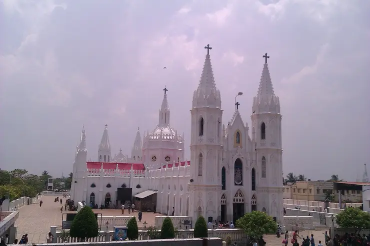 The white towers of the Basilica of Our Lady of Good Health at Velankanni