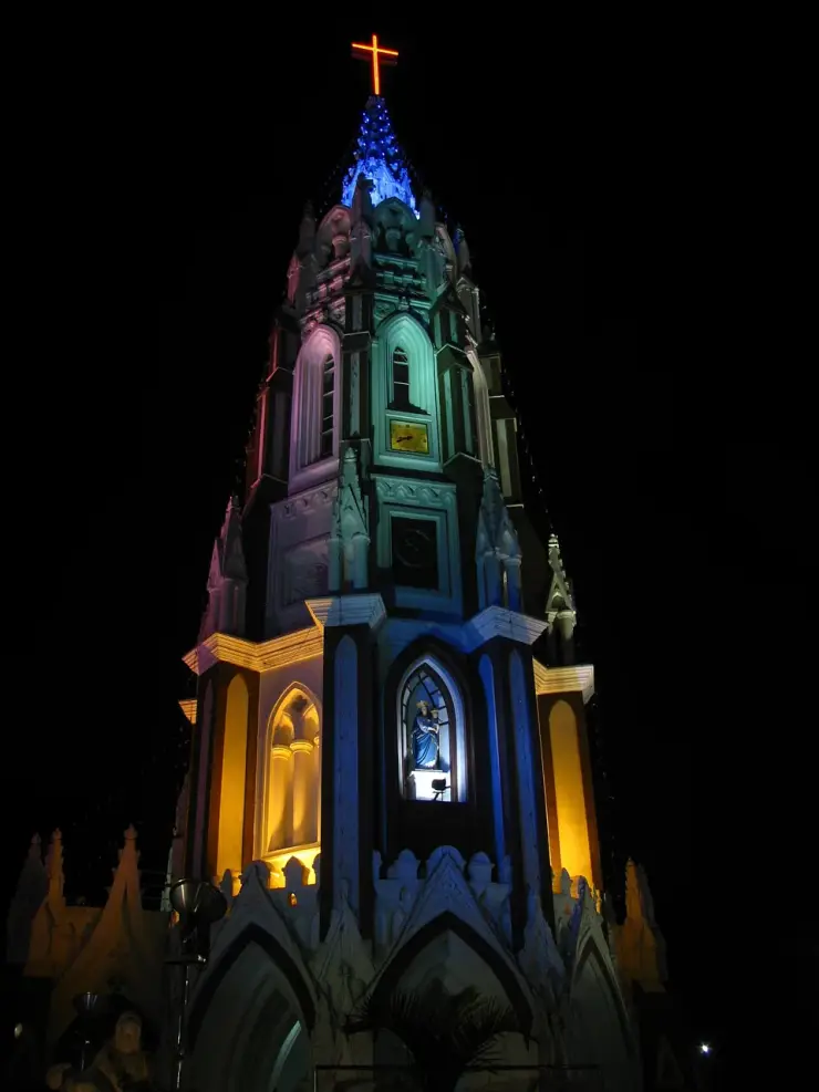 The separate Bengaluru basilica at night.
