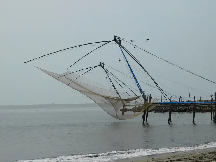 Cantilevered Chinese fishing nets on the Fort Kochi shore