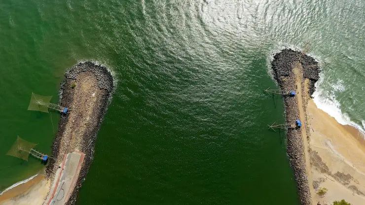 The breakwaters at Munambam harbour, Vypin, Kochi
