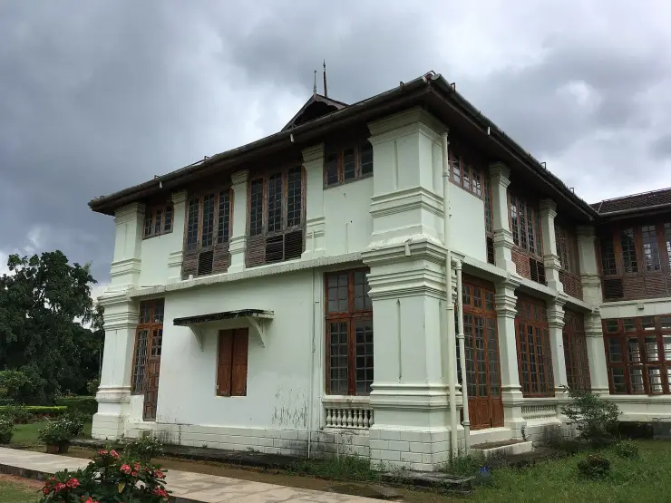 The main heritage building of Hill Palace Museum at Tripunithura, Kochi, seen across its landscaped grounds