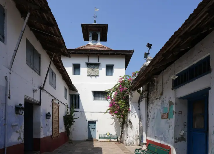 The clock tower of the Paradesi Synagogue in Jew Town, Mattancherry, Kochi