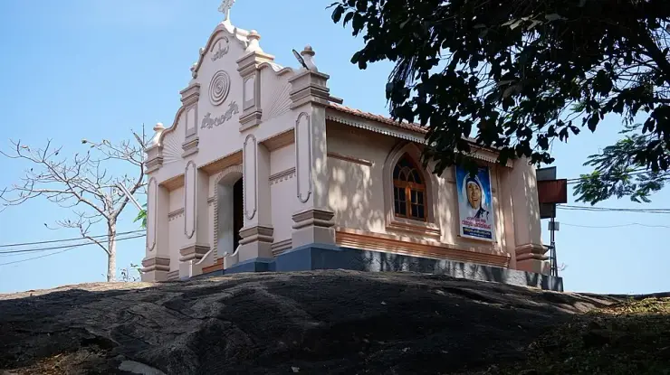 The hilltop shrine church at Kurisumudi, Malayattoor, standing on bare rock