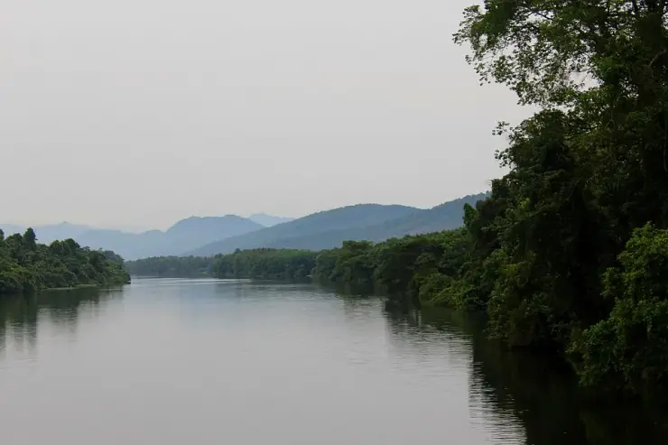 The Periyar river running past forest at Thattekkad, Ernakulam