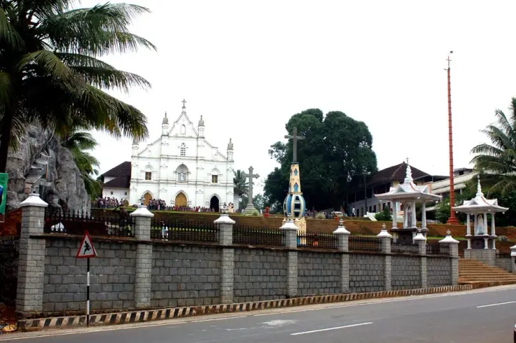 St Mary’s parish rises above the road and its broad entrance staircase.