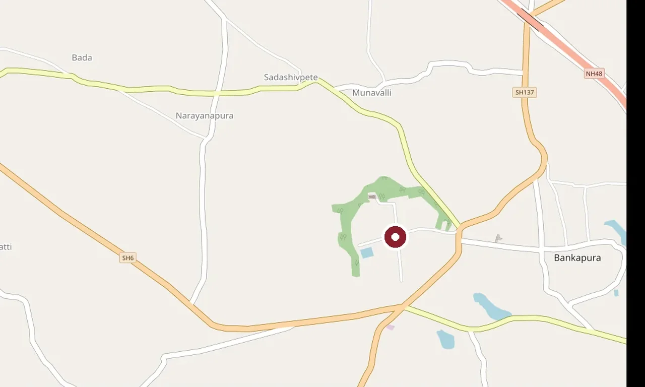 OpenStreetMap view centred on Bankapura Fort; the marker identifies the mapped subject, not a guaranteed public entrance.