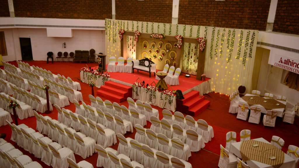 An event hall shown in Alhind Calicut Tower’s Kerala Tourism listing; this photograph shows a function space, not a guestroom.
