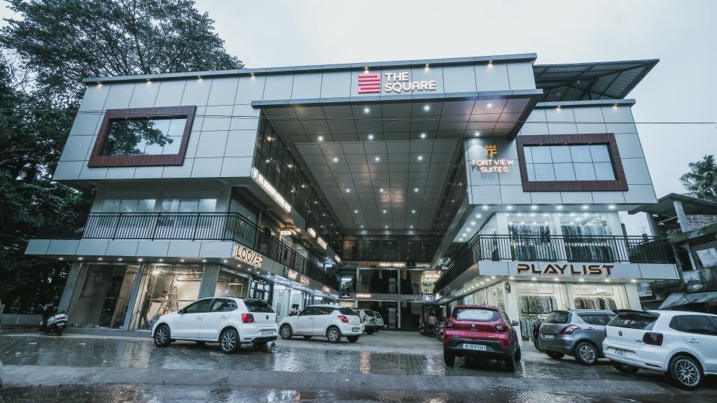 The Square complex in Kasaragod with the Fortview Suites sign visible at the entrance.