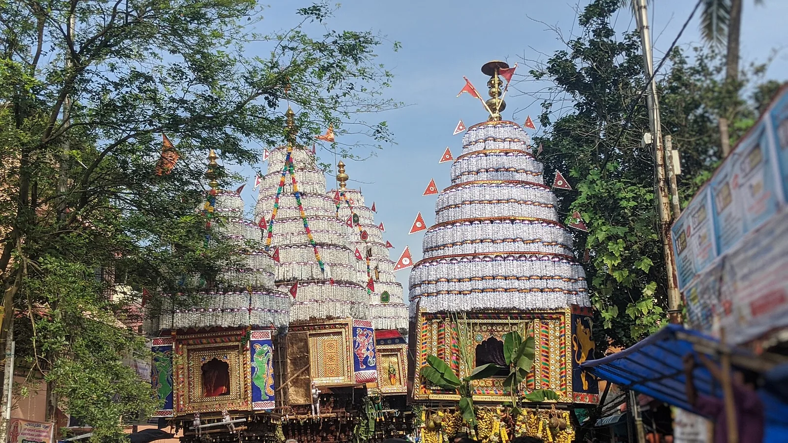 Decorated temple chariots at the Kalpathy Ratholsavam, Palakkad