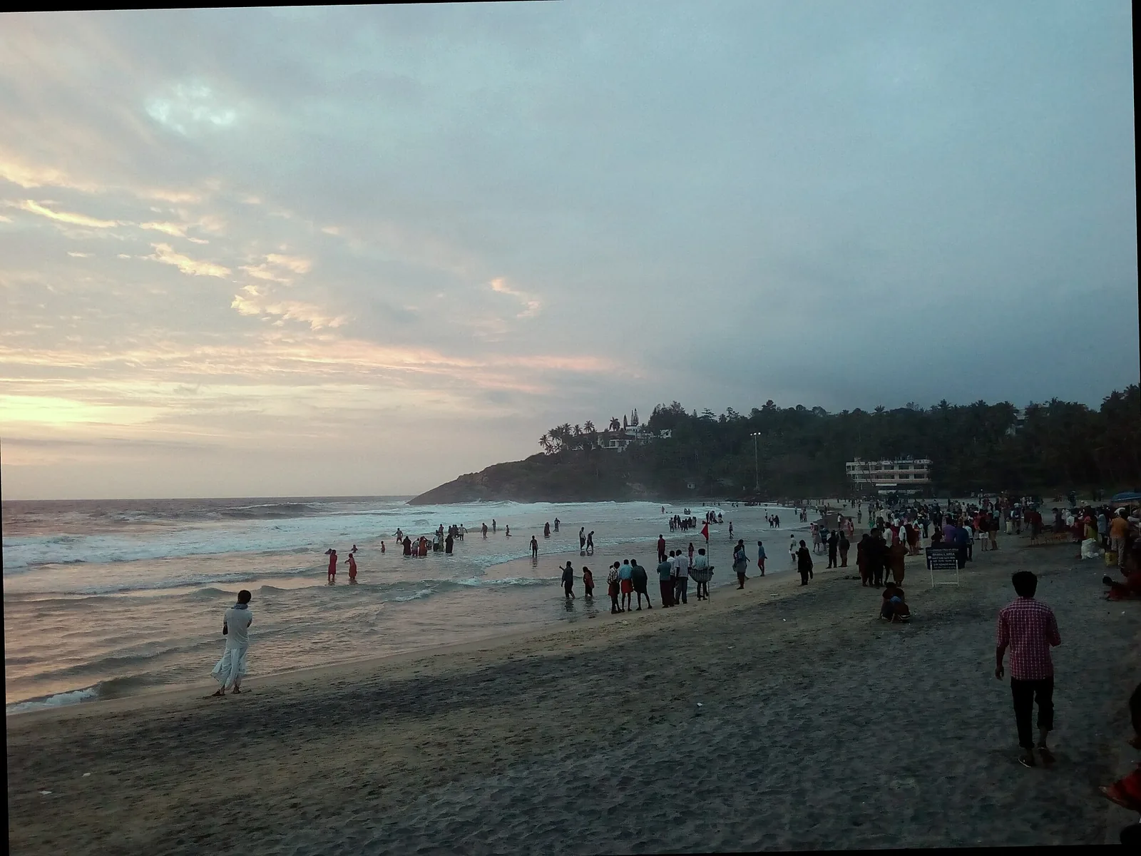 Hawa Beach at Kovalam in the evening, looking south towards the headland