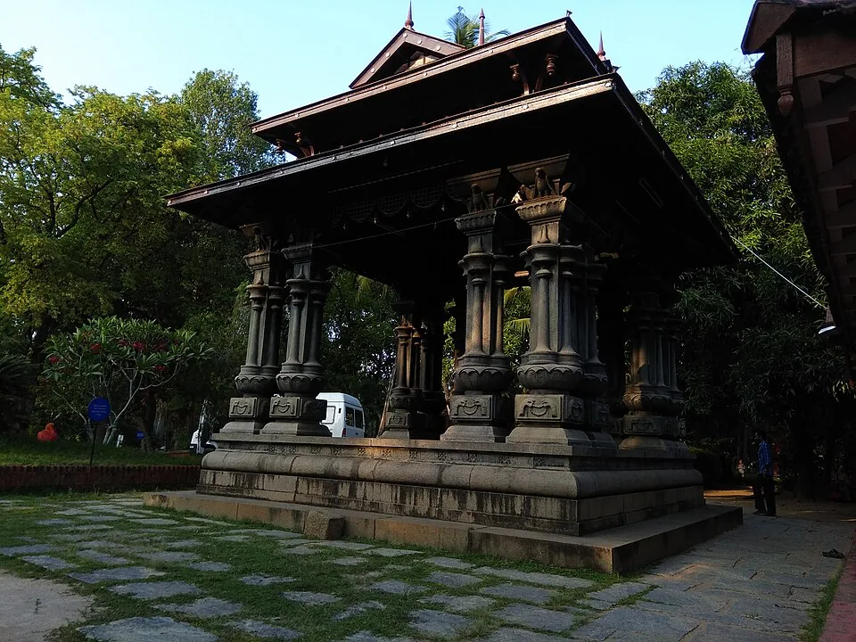 The granite Saraswathi Mandapam at Thunchan Parambu, Tirur, seen from the front