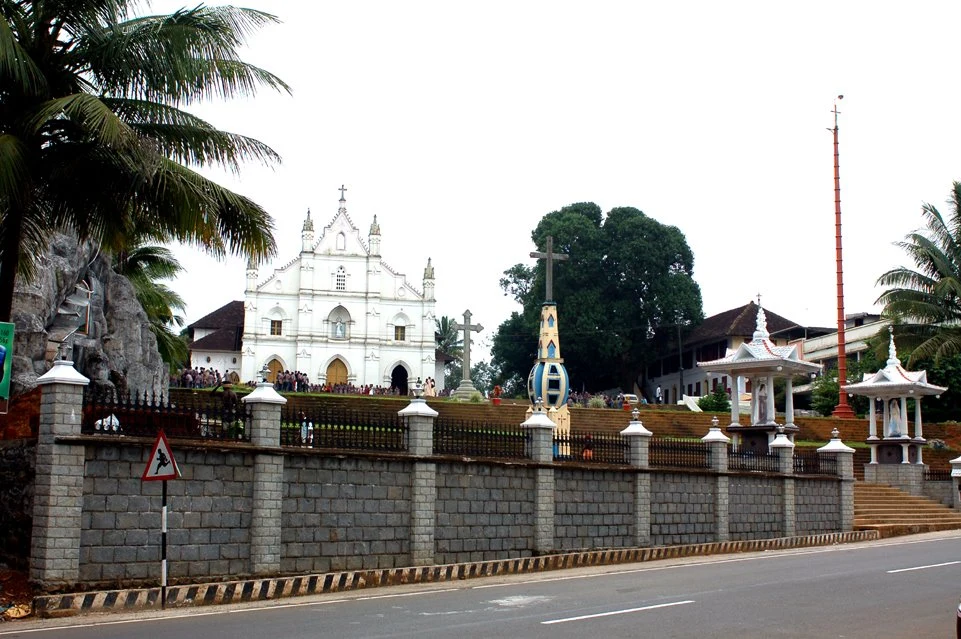St Mary’s parish rises above the road and its broad entrance staircase.